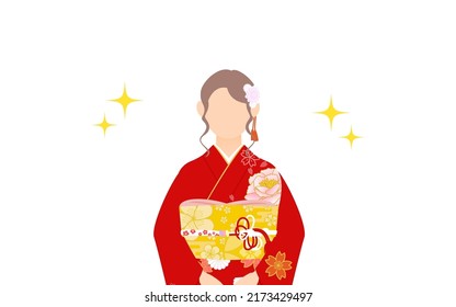A woman in kimono, wearing a furisode (long-sleeved kimono)Front view of upper body (with glitter)