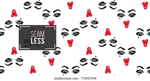 Woman kiss vector emoticons, emoji, smiley icons, characters. Fashion illustrated women's emotional faces seamless pattern.