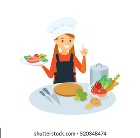 Woman with kitchen appliances and food