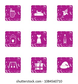 Woman in kitchen icons set. Grunge set of 9 woman in kitchen vector icons for web isolated on white background