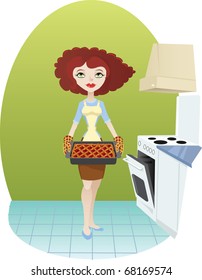 Woman in kitchen making pie