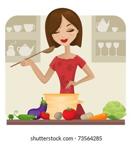 Woman in kitchen (vector version)