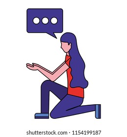 woman in the knee with speech bubble