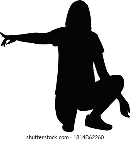 A Woman Kneeling Down, Silhouette Vector