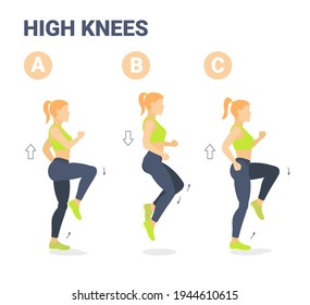 Woman Knees Exercise Guide Colorful Cartoon Vector Illustration Concept. Female Workout Fitness, Aerobic and Exercises.