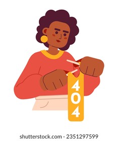 Woman knits error 404 flash message. Handmade needlework. Empty state ui design. Page not found popup cartoon image. Vector flat illustration concept on white background