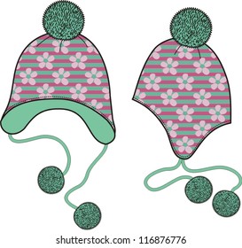 Woman knitted jersey (cap  with flower pattern).