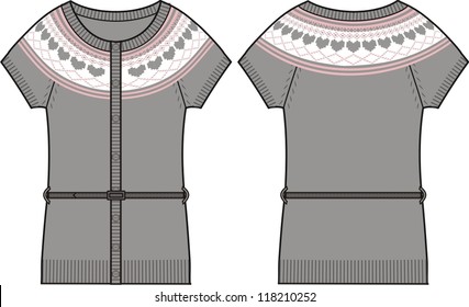 Woman knitted jersey (cardigan with heart pattern). Vector illustration.