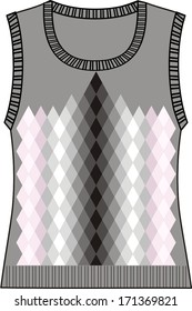 Woman knitted jersey (waistcoat  with rhombus pattern).