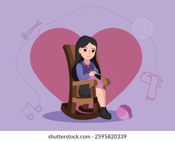 Woman Knitting a Cozy Scarf with Love and Passion in a Peaceful Setting.