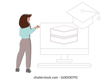 Woman with knowledge concept. Creative idea design. Flat vector illustration for template, brochure or presentation.