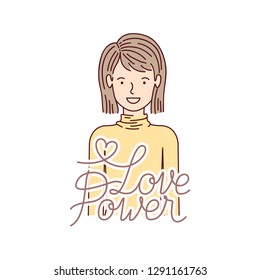 woman with label love power avatar character