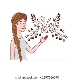 woman with label love power avatar character