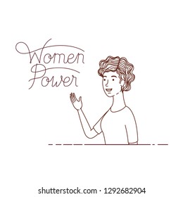 woman with label women power avatar character