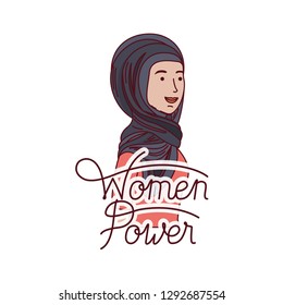 woman with label women power avatar character