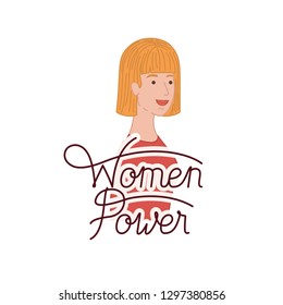 woman with label women power avatar character