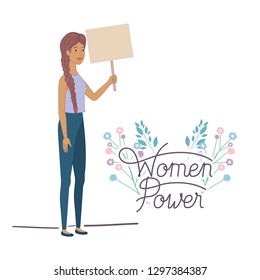 woman with label women power character