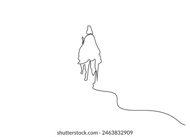 woman lady horse outdoor princess dress royal alone go far away one line art design vector