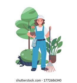 Woman landscaper flat color vector detailed character. Female working in a garden. Employed lady. Landscape designer isolated cartoon illustration for web graphic design and animation