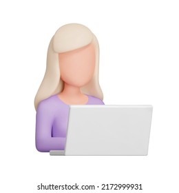 woman with the laptop 3d icon. Isolated object on a transparent background