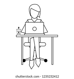 Woman with laptop black and white