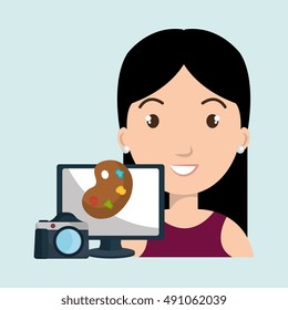 woman laptop camera paint color