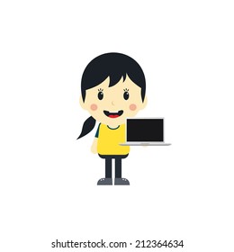 woman with laptop cartoon character