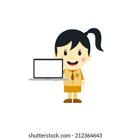 woman with laptop cartoon character