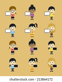 woman with laptop cartoon set