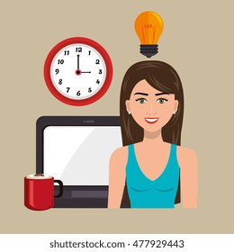 woman laptop clock idea