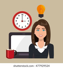 woman laptop clock idea
