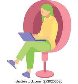 Woman with laptop computer flat vector icon