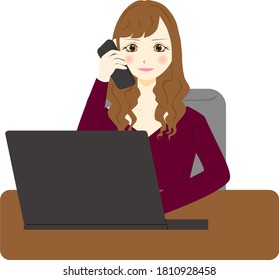 Woman with Laptop Computer, Talking to Someone on Phone.