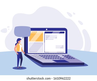 Woman with laptop design, Digital technology communication social media internet web and device theme Vector illustration