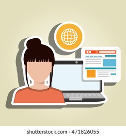 woman laptop email document vector illustration design