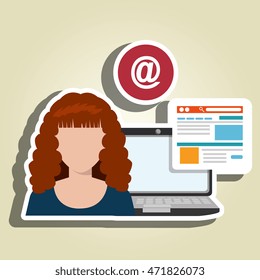 woman laptop email document vector illustration design
