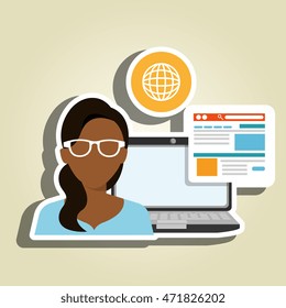 woman laptop email document vector illustration design