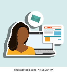 woman laptop email document vector illustration design