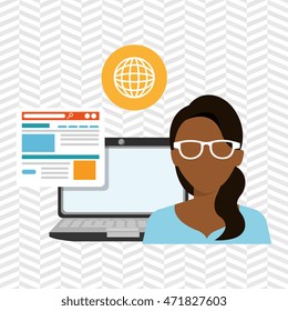 woman laptop email document vector illustration design