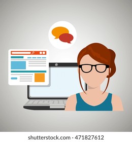 woman laptop email document vector illustration design