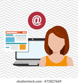 woman laptop email document vector illustration design
