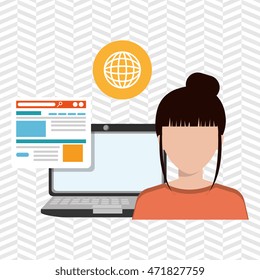 woman laptop email document vector illustration design