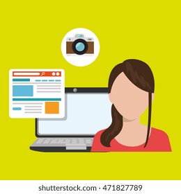woman laptop email document vector illustration design