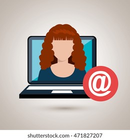 woman laptop email icon vector illustration design