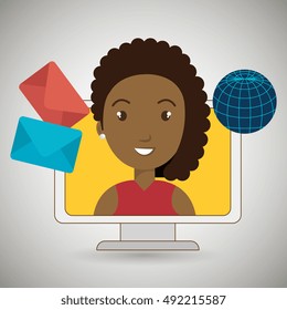 woman laptop global message