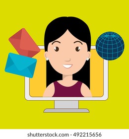 woman laptop global message