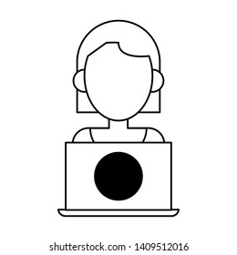 woman with laptop icon cartoon vector illustration graphic design
