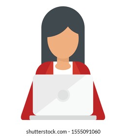 Woman with laptop icon. Flat illustration of woman with laptop vector icon for web design