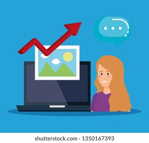 woman with laptop and image file