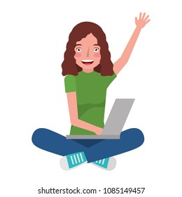 woman with laptop isolated icon